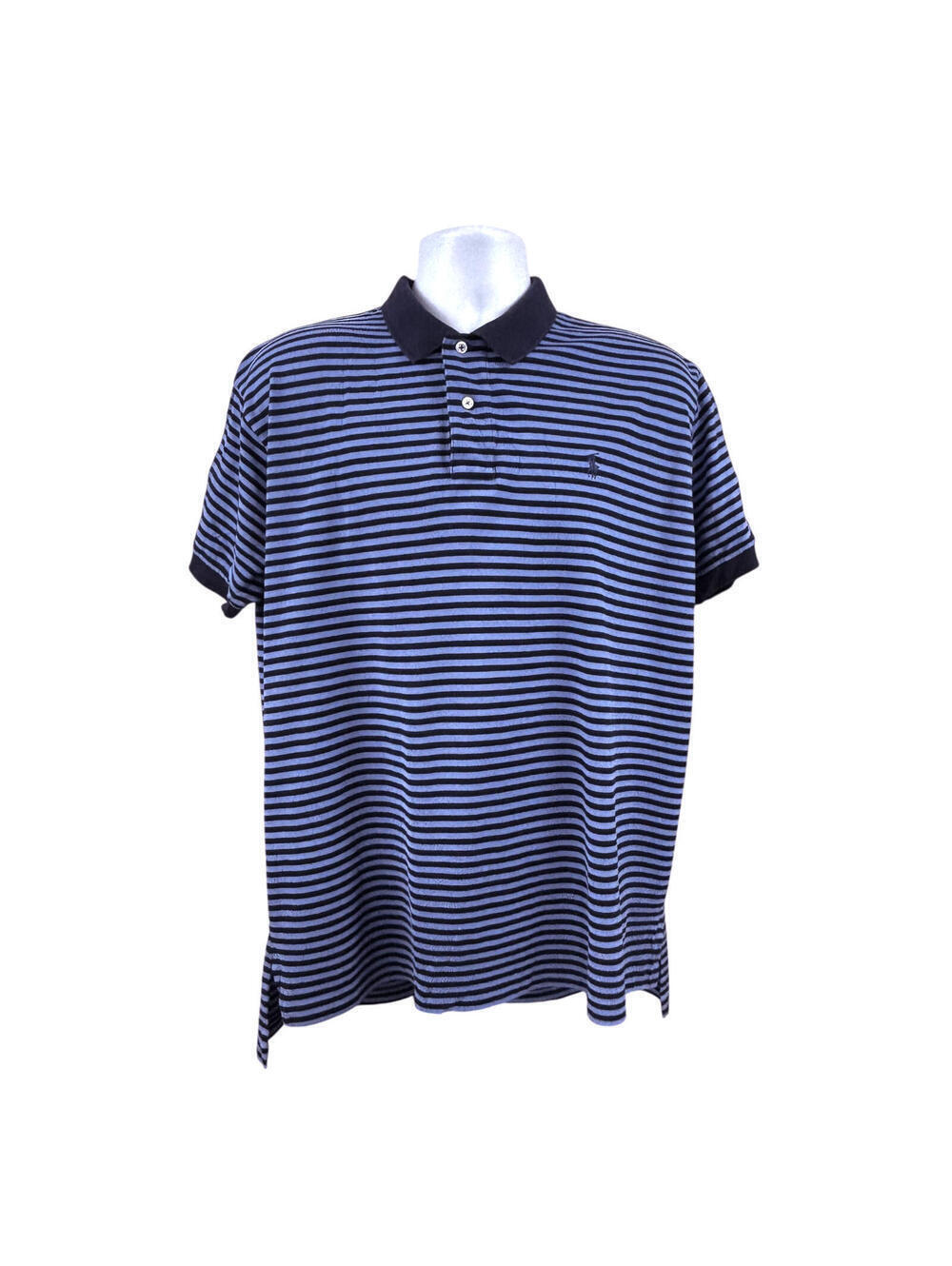 Polo Ralph Lauren Shirt Men's Size XL Blue Striped Short Sleeve Peru Pima Cotton